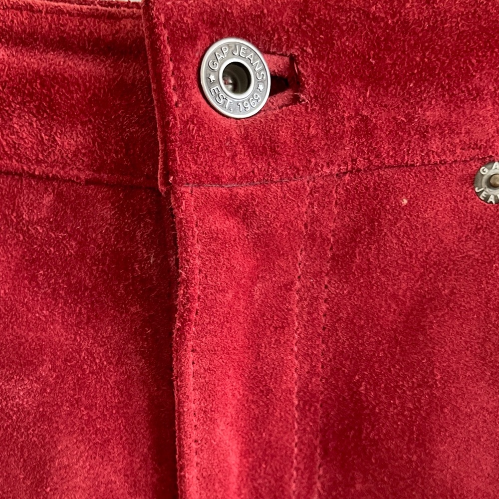 Vintage GAP Y2K Grunge Brick Red Suede Leather Midi Skirt Size 6 - Picture 6 of 8